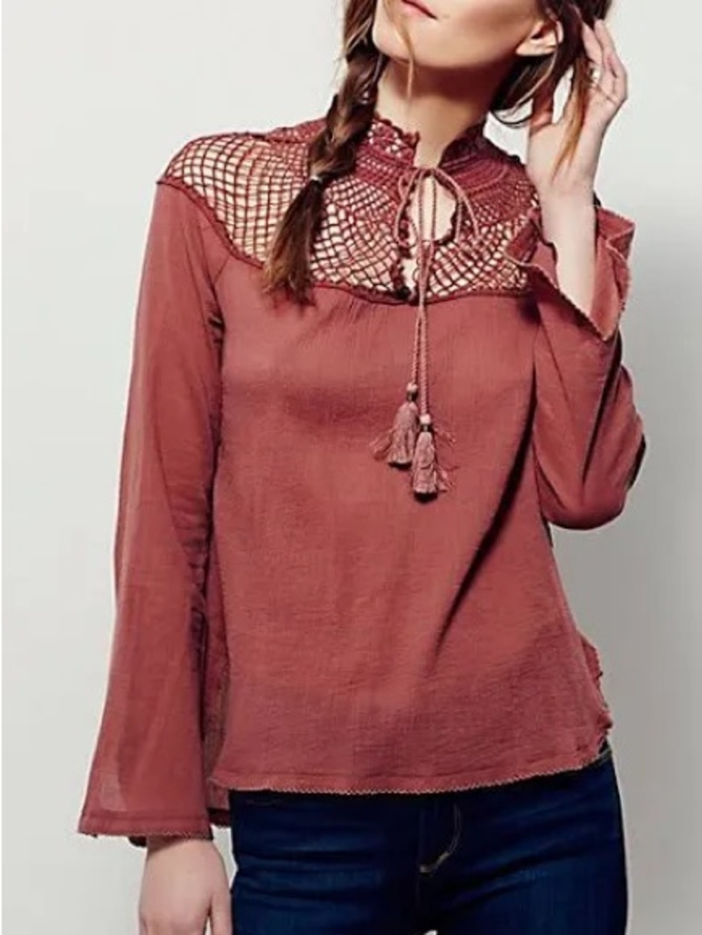 Free People on The Island Crochet Blouse Top As Is
